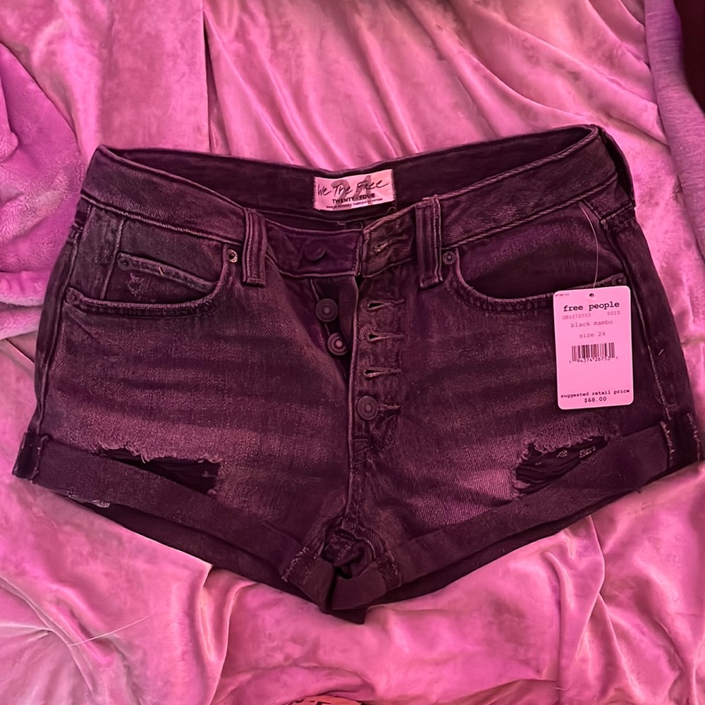 Free People Black Distress Shorts